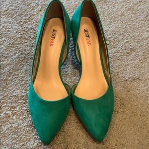 Just fab green pointed kitten heels